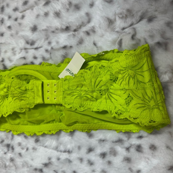 Aerie bandeau top tube strapless top bra lime πβπ© green neon lace floral bustier - Picture 7 of 9